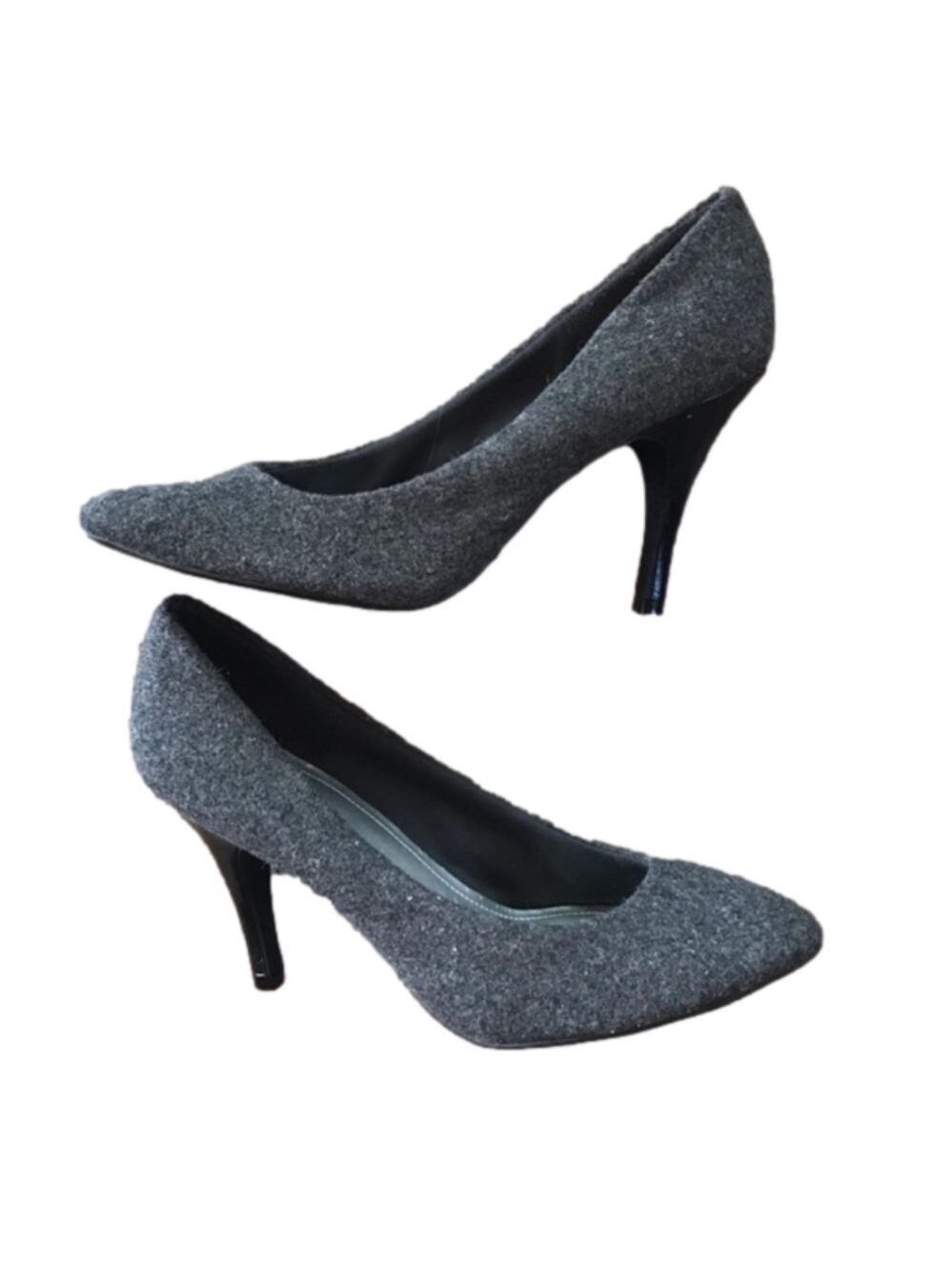 FIONI Wool Tweed Look charcoal Fabric Covered Heels Size 9.5
